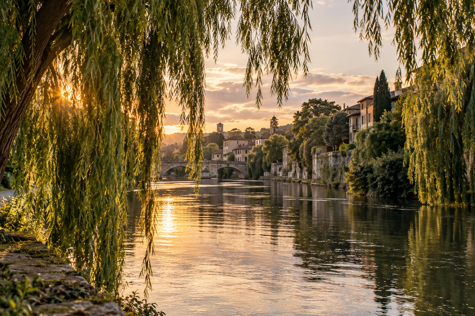 L'Agout sous les saules au soir